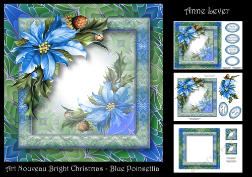 Art Nouveau Bright Christmas - Blue Poinsettias