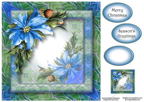 Art Nouveau Bright Christmas - Blue Poinsettias 8x8