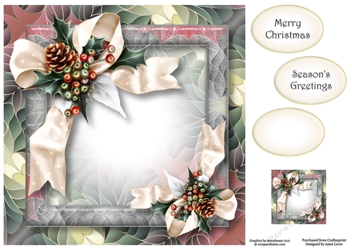 Art Nouveau Pale Christmas - Satin Bow 8x8
