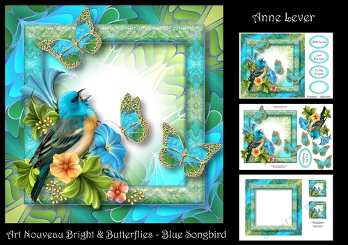 Art Nouveau Bright & Butterflies - Blue Songbird