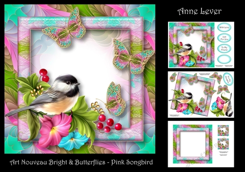 Art Nouveau Bright & Butterflies - Pink Songbird