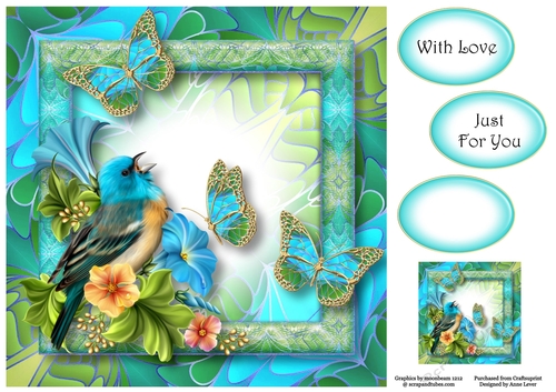 Art Nouveau Bright & Butterflies - Blue Songbird 8x8