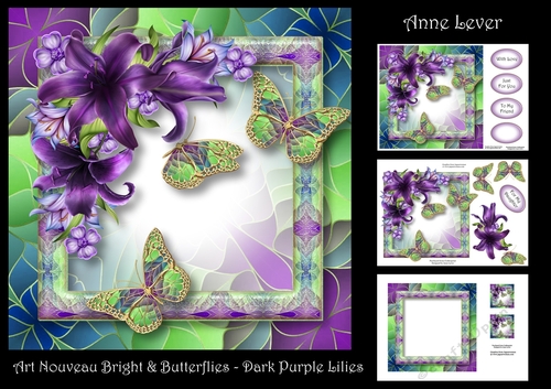 Art Nouveau Bright & Butterflies - Dark Purple Lilies