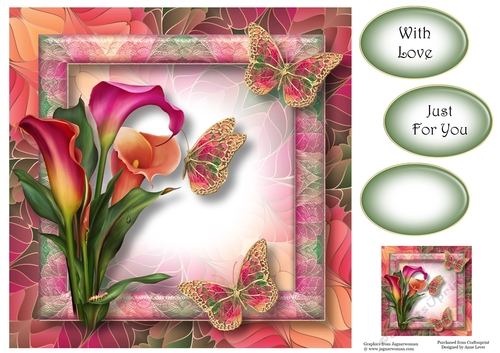 Art Nouveau Bright & Butterflies - Hot Calla Lilies 8x8
