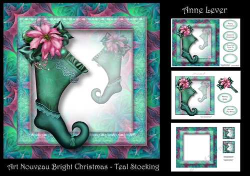 Art Nouveau Bright Christmas - Teal Stocking