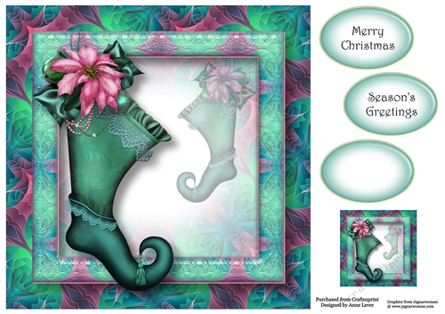 Art Nouveau Bright Christmas - Teal Stocking 8x8