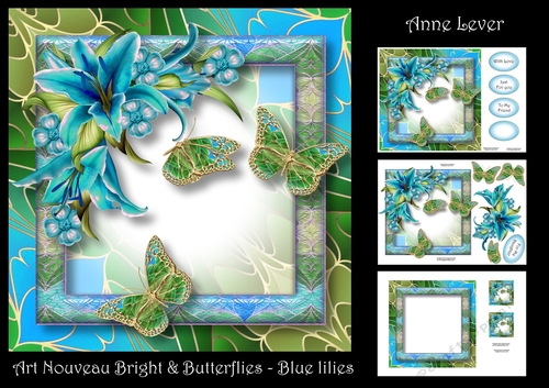 Art Nouveau Bright & Butterflies - Blue Lilies