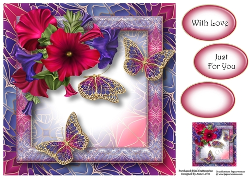Art Nouveau Bright & Butterflies - Petunias 8x8