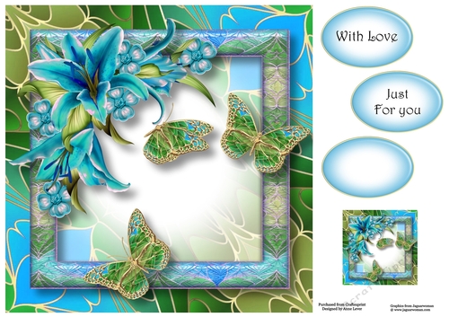 Art Nouveau Bright & Butterflies - Blue Lilies 8x8