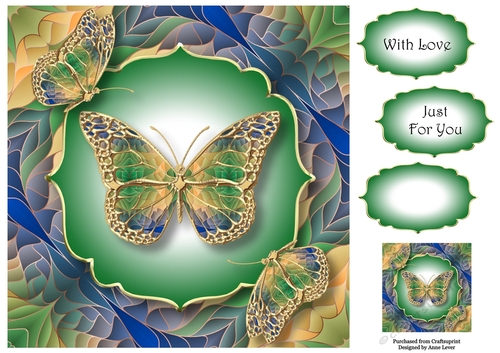 Art Nouveau Butterflies 3 8x8