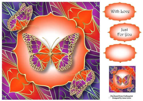 Art Nouveau Butterflies 7 8x8