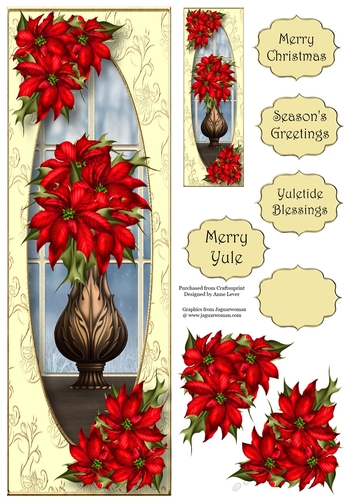 Lge DL A Vase Of Red Poinsettias