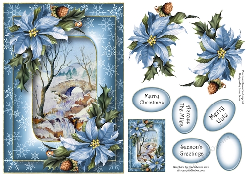 Double Frame Christmas Scene - Snowy Winter Bridge A5