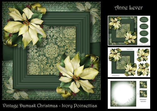 Vintage Damask Christmas - Ivory Poinsettias