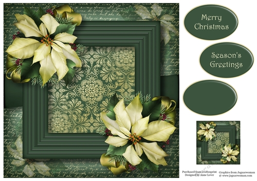 Vintage Damask Christmas - Ivory Poinsettias 8x8