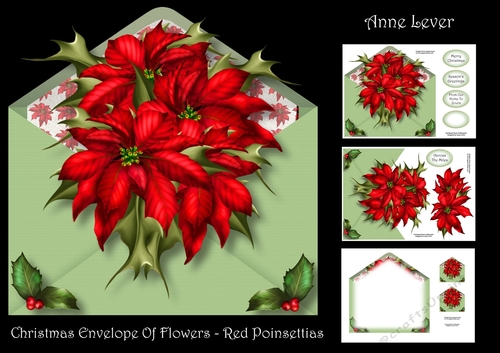 Christmas Envelope Of Flowers - Red Poinsettias
