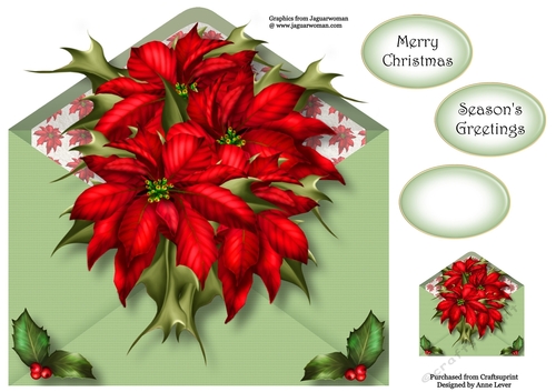 Christmas Envelope Of Flowers - Red Poinsettias 8x8