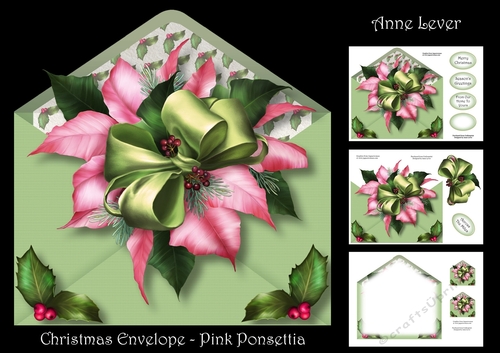 Christmas Envelope Of Flowers - Pink Poinsettias