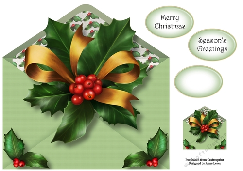 Christmas Envelope Of Holly 8x8