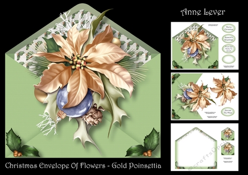 Christmas Envelope Of Flowers - Gold Poinsettia