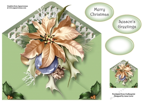 Christmas Envelope Of Flowers - Gold Poinsettia 8x8