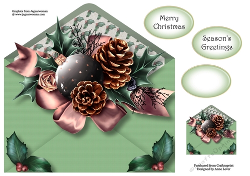 Christmas Envelope Of Decorations - Copper Ribbon 8x8