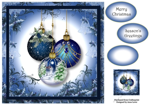 Beautiful Bauble Trio In Blue 8x8