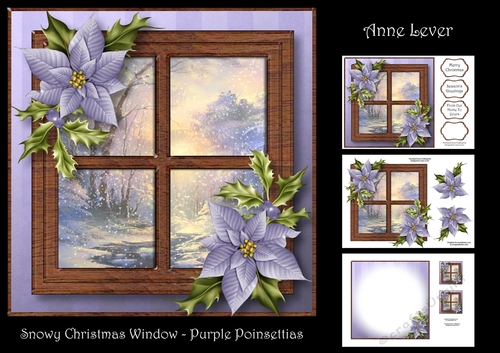 Snowy Christmas Window - Purple Poinsettias