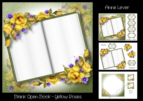 Blank Open Book - Yellow Roses