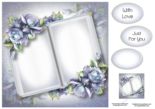 Blank Open Book - Blue Roses 8x8