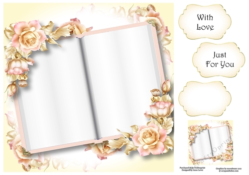 Blank Open Book - Pink & Gold Roses 8x8