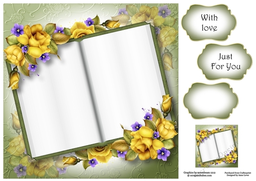 Blank Open Book - Yellow Roses 8x8