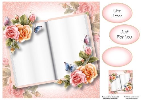 Blank Open Book - Rosy Glow Roses 8x8