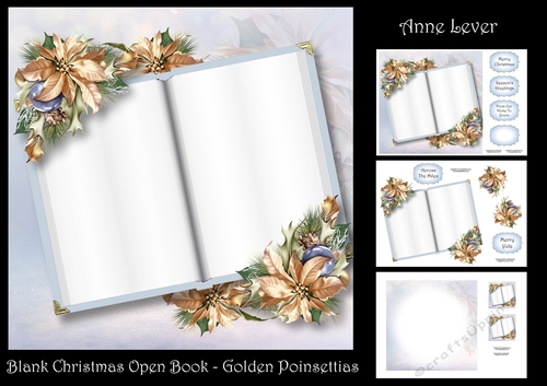 Blank Christmas Open Book - Golden Poinsettias