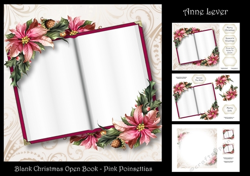 Blank Christmas Open Book - Pink Poinsettias