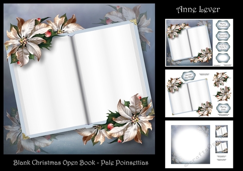 Blank Christmas Open Book - Pale Poinsettias