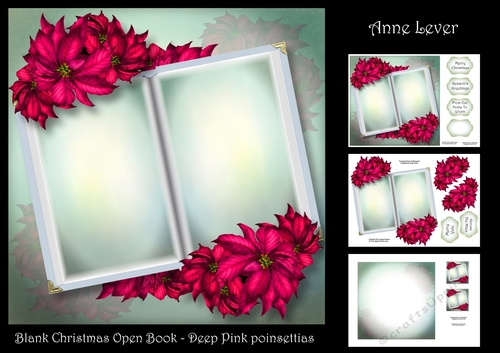 Blank Christmas Open Book - Deep Pink Poinsettias