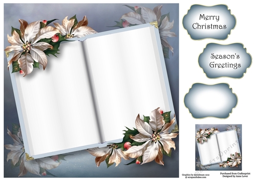 Blank Christmas Open Book - Pale Poinsettias 8x8