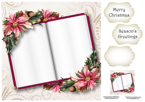 Blank Christmas Open Book - Pink Poinsettias 8x8