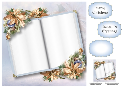 Blank Christmas Open Book - Golden Poinsettias 8x8