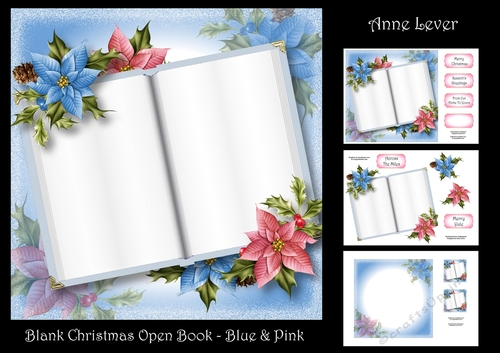 Blank Christmas Open Book - Blue & Pink