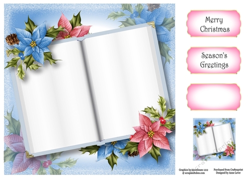 Blank Christmas Open Book - Blue & Pink 8x8