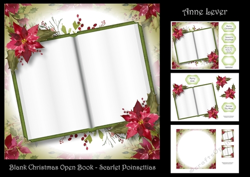 Blank Christmas Open Book - Scarlet Poinsettia