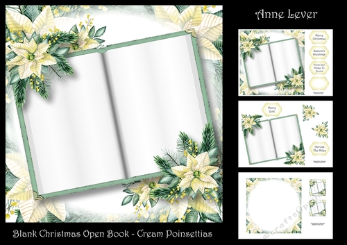 Blank Christmas Open Book - Cream Poinsettia