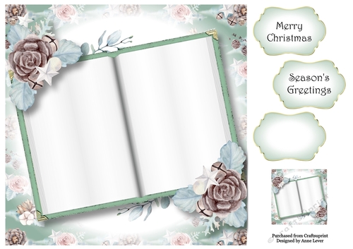 Blank Christmas Open Book - Watercolour Pine Cones 8x8