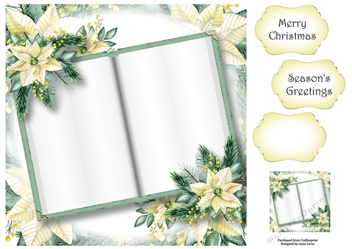 Blank Christmas Open Book - Cream Poinsettias 8x8