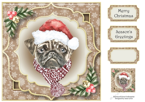 Gorgeous Christmas Dog - Pug 8x8