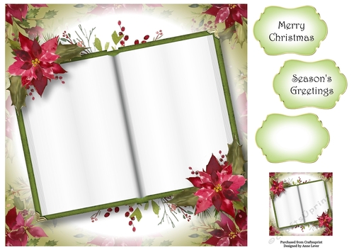 Blank Christmas Open Book - Scarlet Poinsettias 8x8