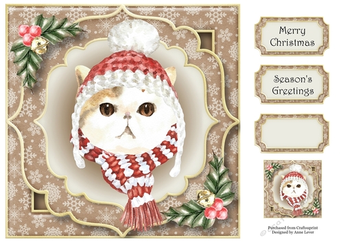 Gorgeous Christmas Cat - Ginger & White 8x8