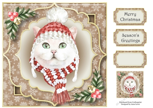 Gorgeous Christmas Cat - White 8x8